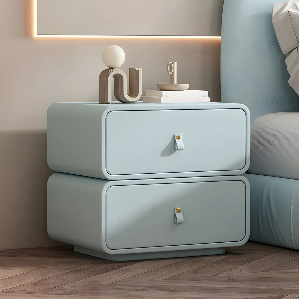 Stylish Wood Off-White Modern Two-Drawer Nightstand Image - 12