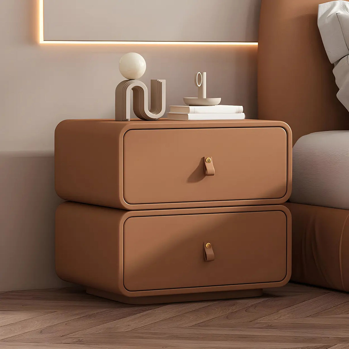 Stylish Wood Off-White Modern Two-Drawer Nightstand Image - 13