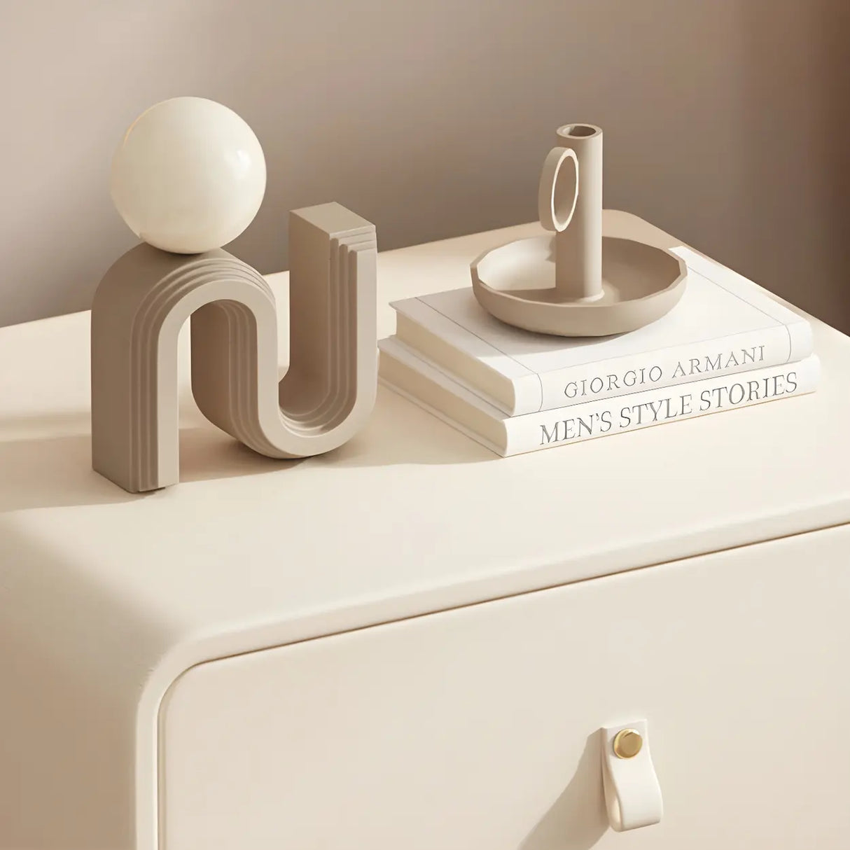 Stylish Wood Off-White Modern Two-Drawer Nightstand Image - 15