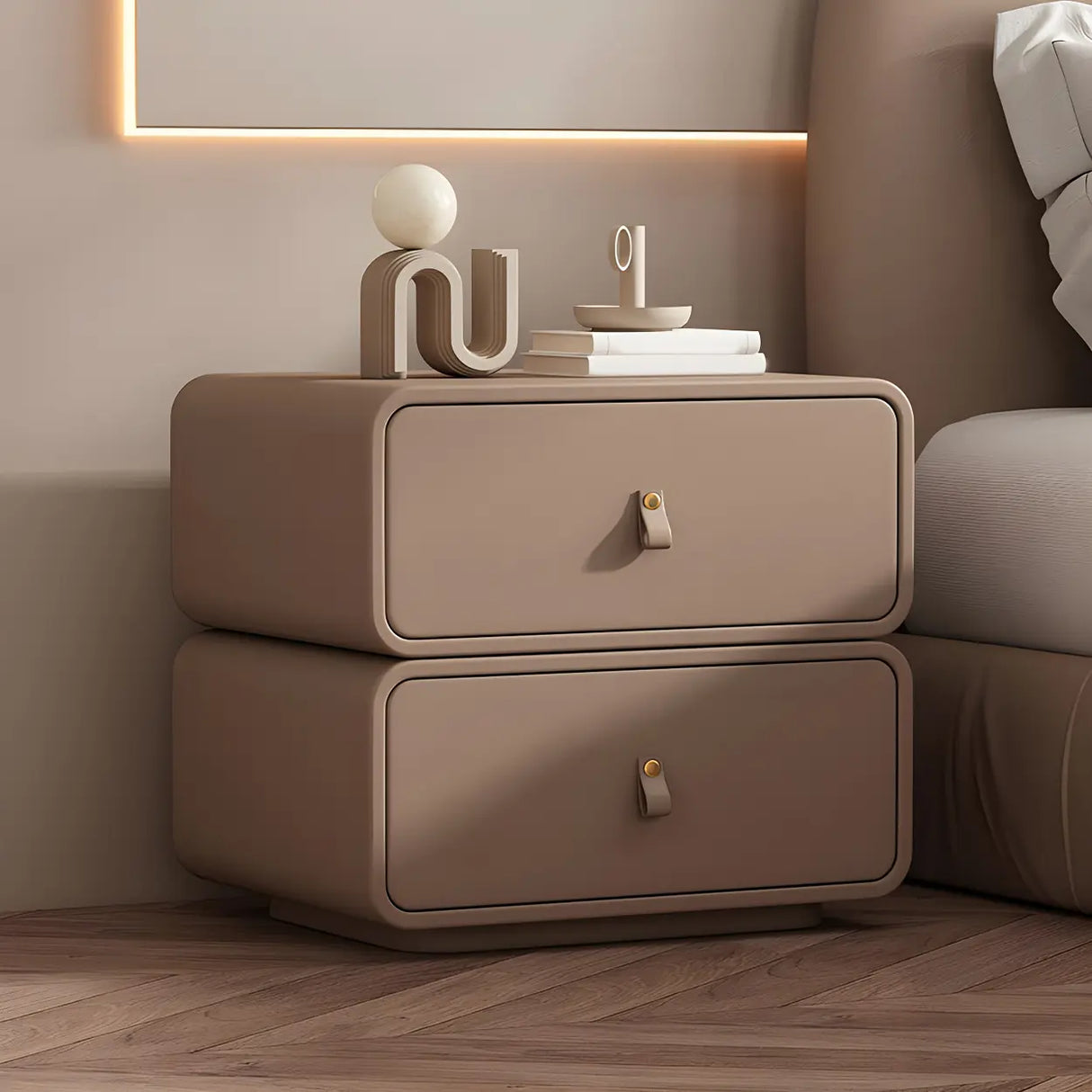 Stylish Wood Off-White Modern Two-Drawer Nightstand Image - 17