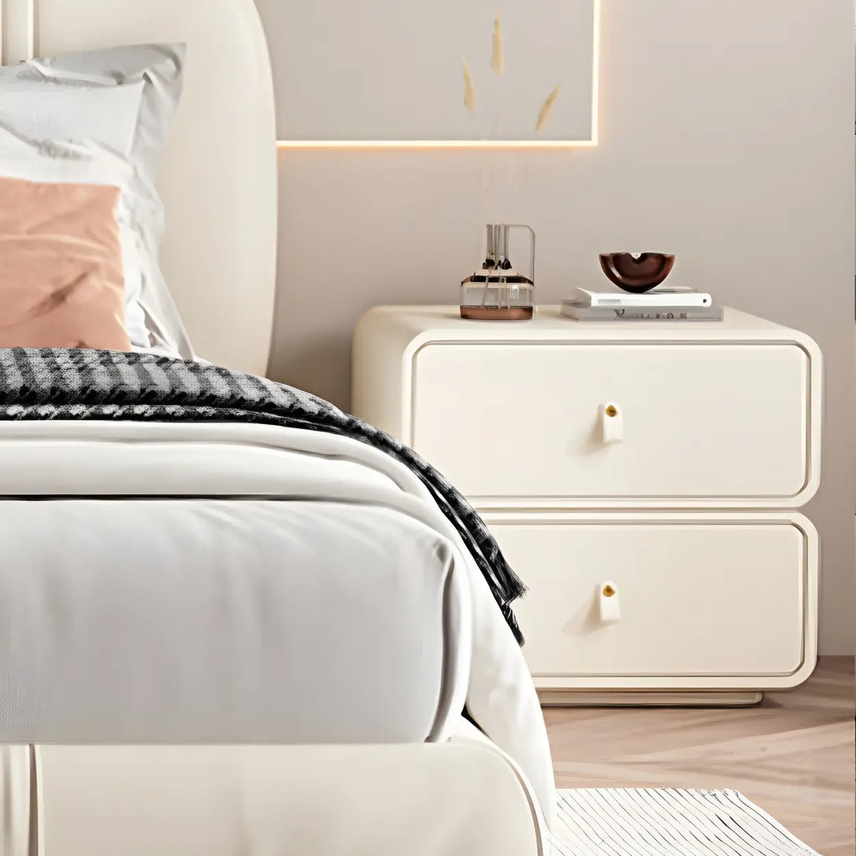 Stylish Wood Off-White Modern Two-Drawer Nightstand Image - 20