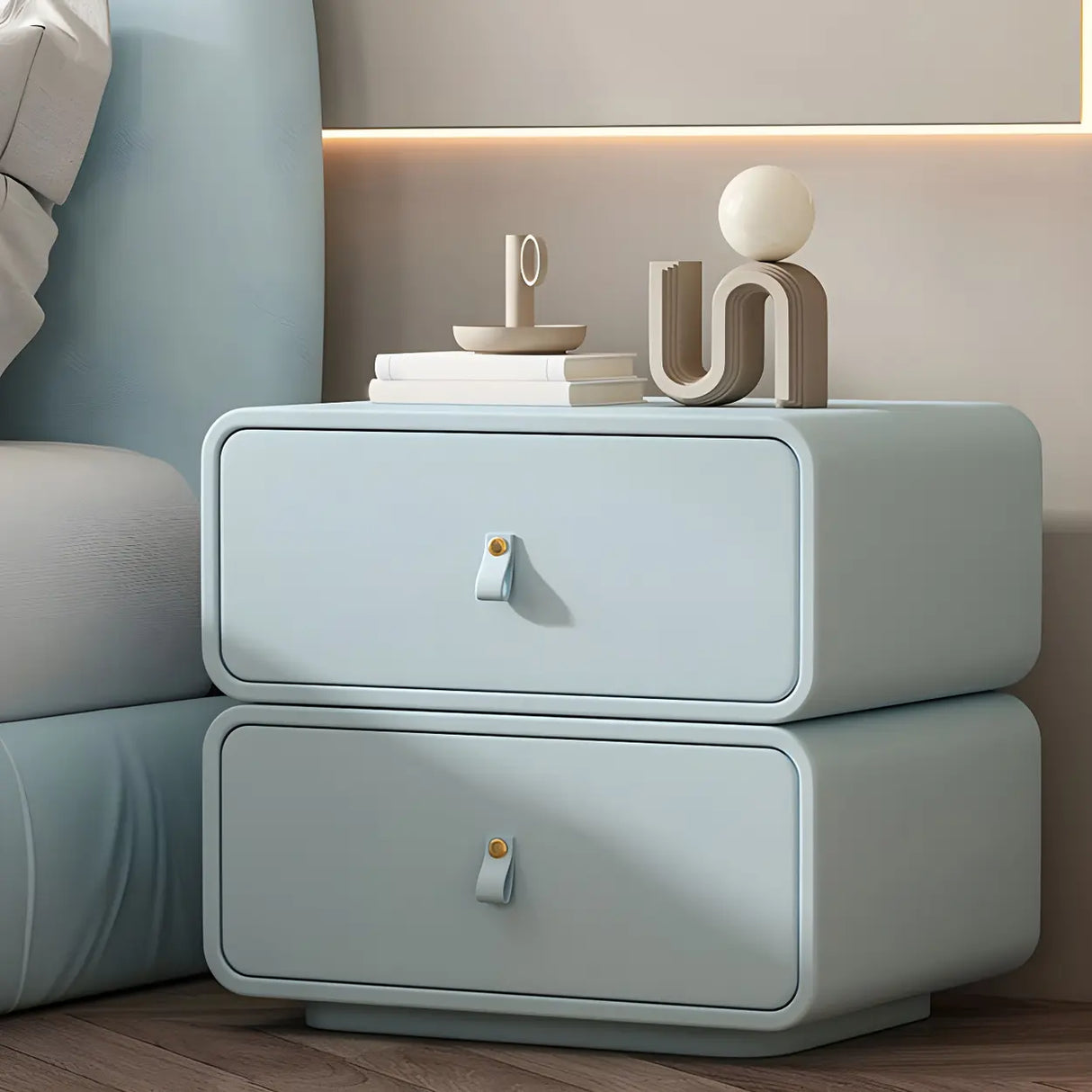 Stylish Wood Off-White Modern Two-Drawer Nightstand Image - 21