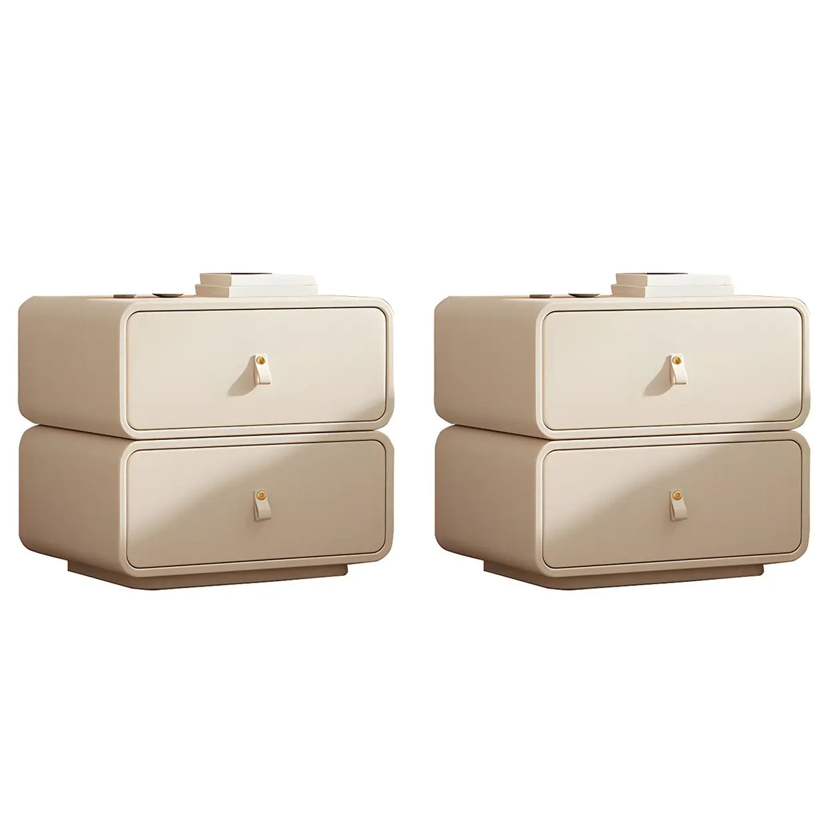 Stylish Wood Off-White Modern Two-Drawer Nightstand Image - 22