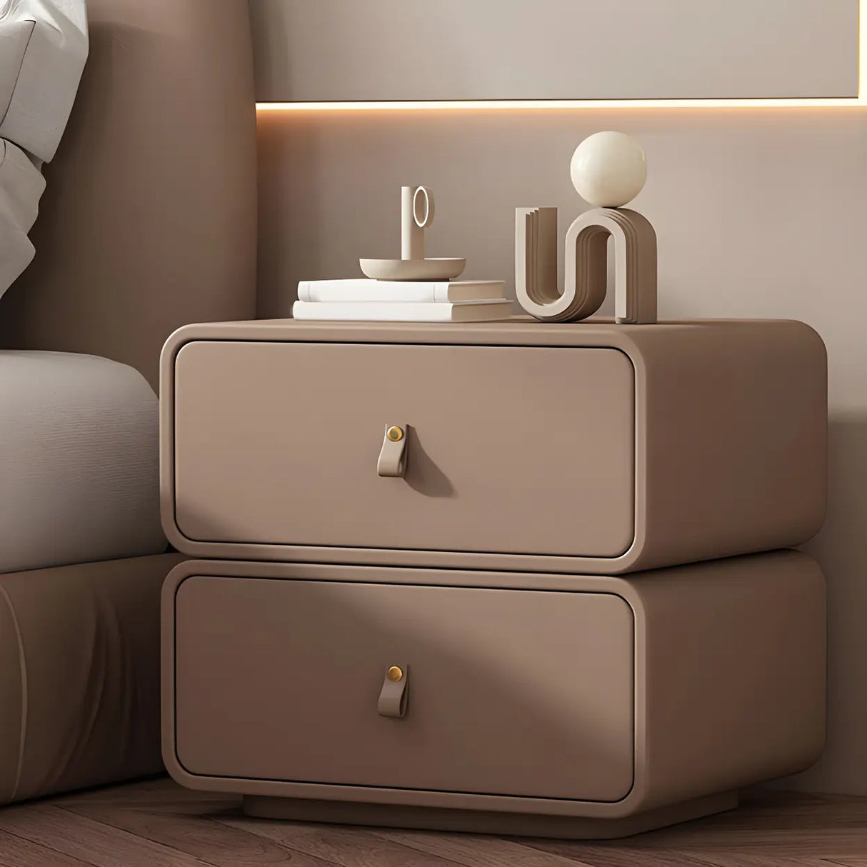 Stylish Wood Off-White Modern Two-Drawer Nightstand Image - 24