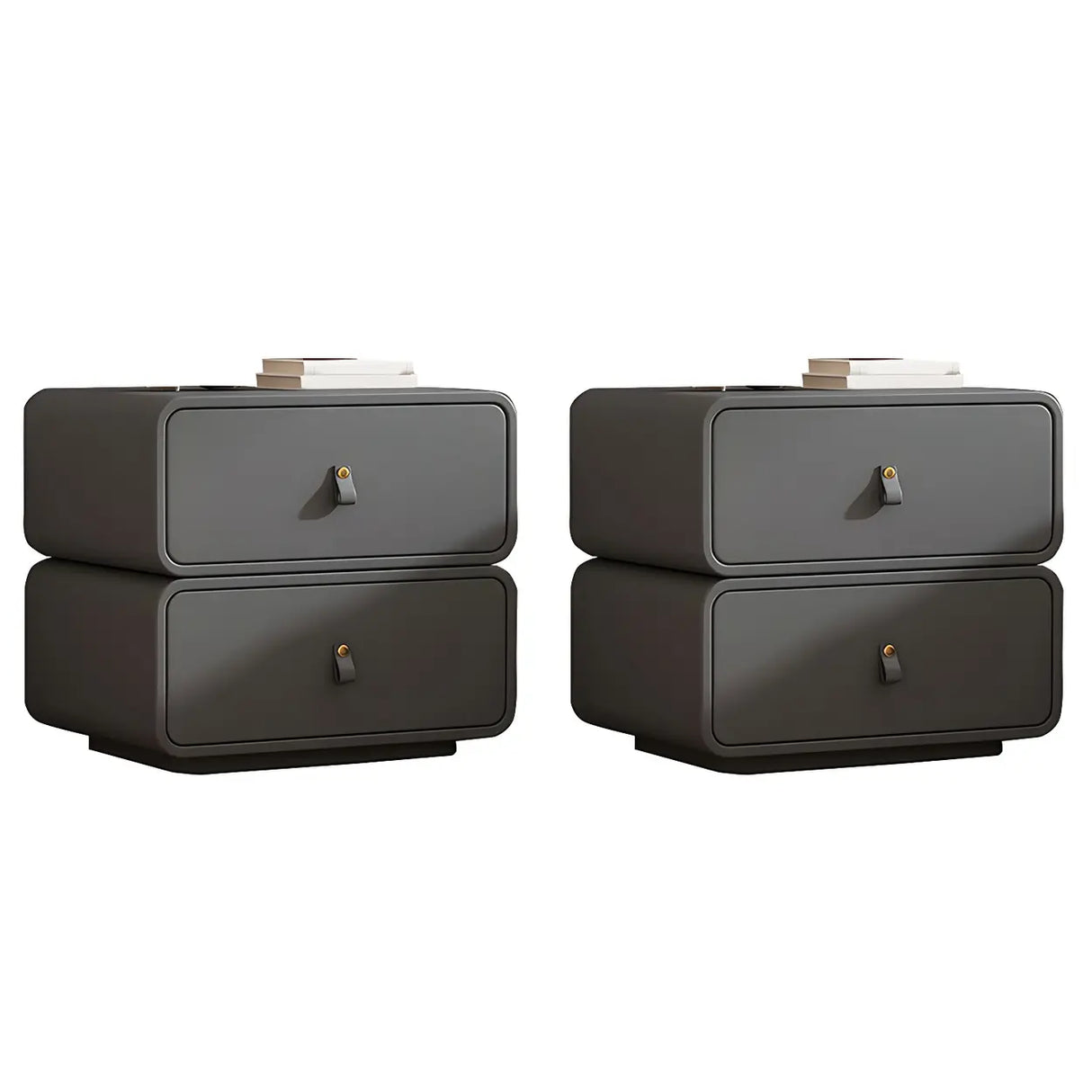 Stylish Wood Off-White Modern Two-Drawer Nightstand Image - 26