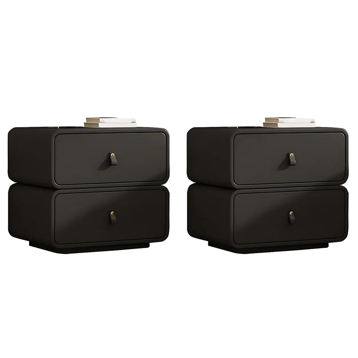 Stylish Wood Off-White Modern Two-Drawer Nightstand Image - 32