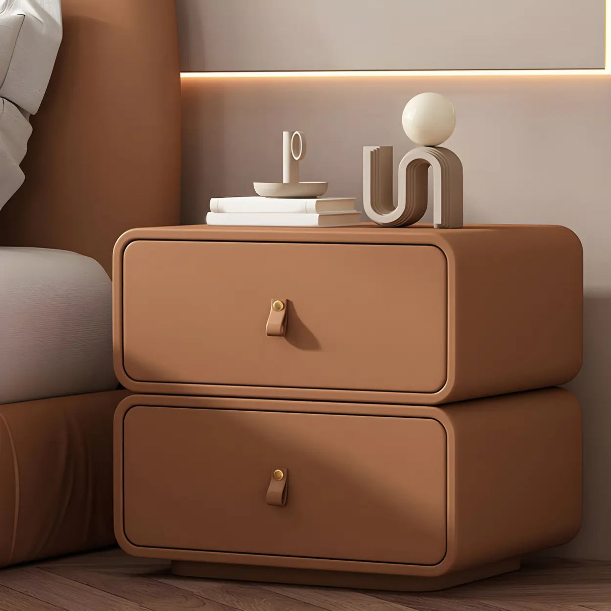 Stylish Wood Off-White Modern Two-Drawer Nightstand Image - 3