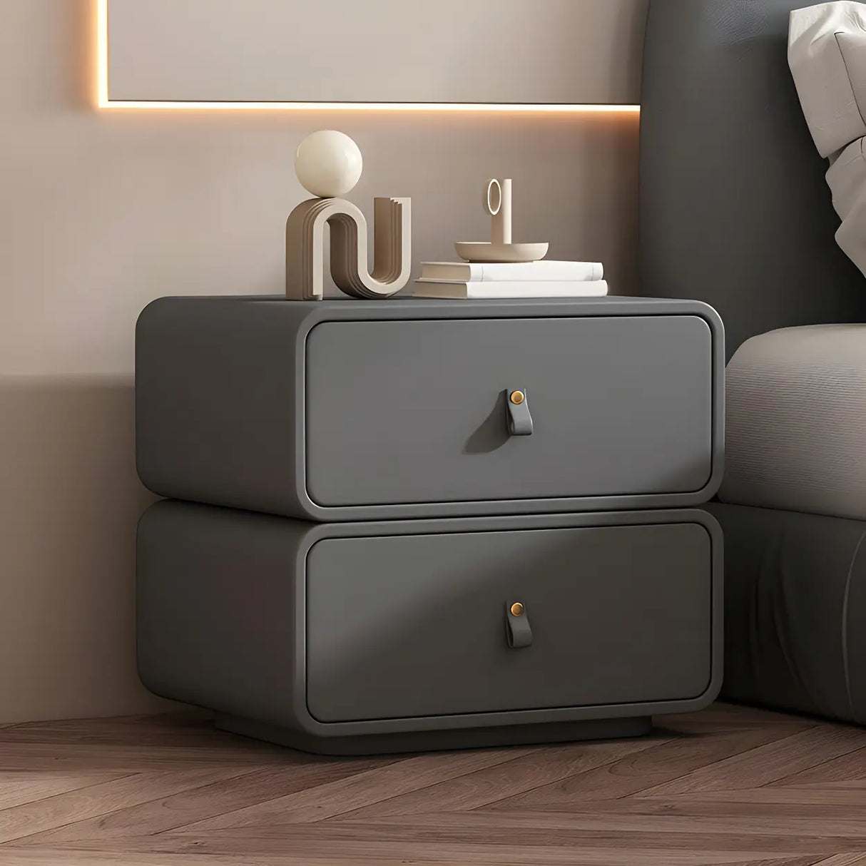 Stylish Wood Off-White Modern Two-Drawer Nightstand Image - 6