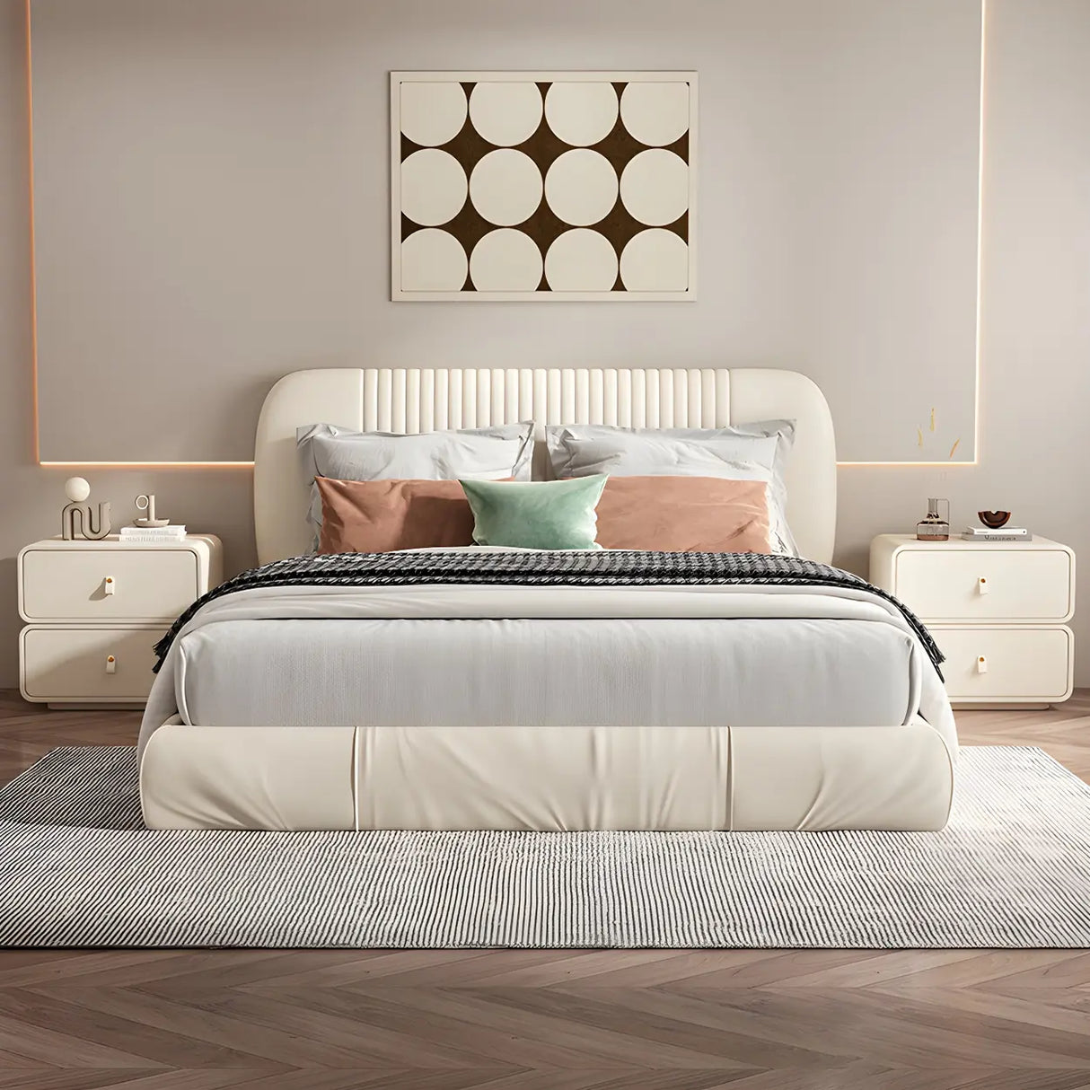 Stylish Wood Off-White Modern Two-Drawer Nightstand Image - 7