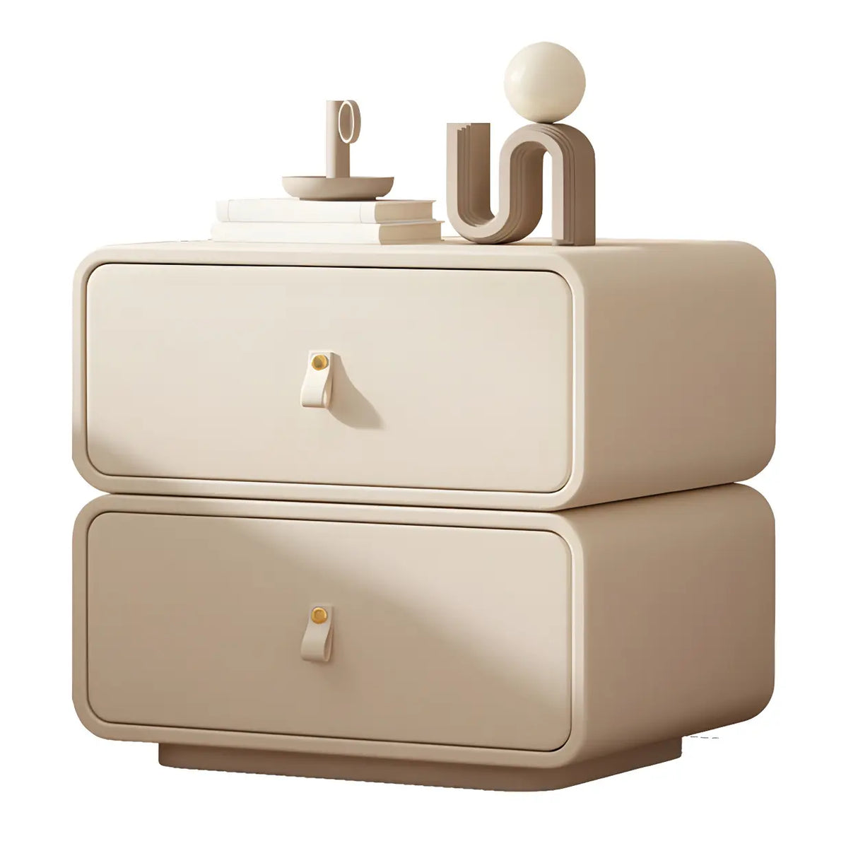 Stylish Wood Off-White Modern Two-Drawer Nightstand Image - 9