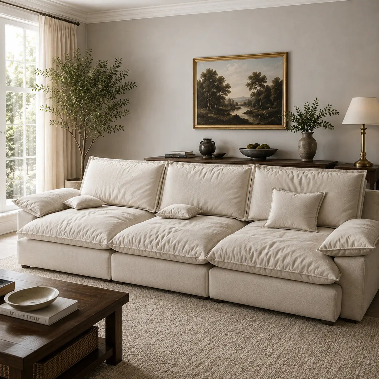 Suede Modular Sofa with Adjustable Backrests and Memory Foam Image - 3