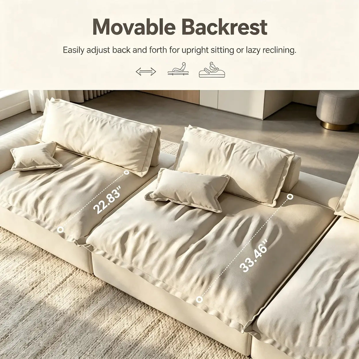 Suede Modular Sofa with Adjustable Backrests and Memory Foam Image - 8