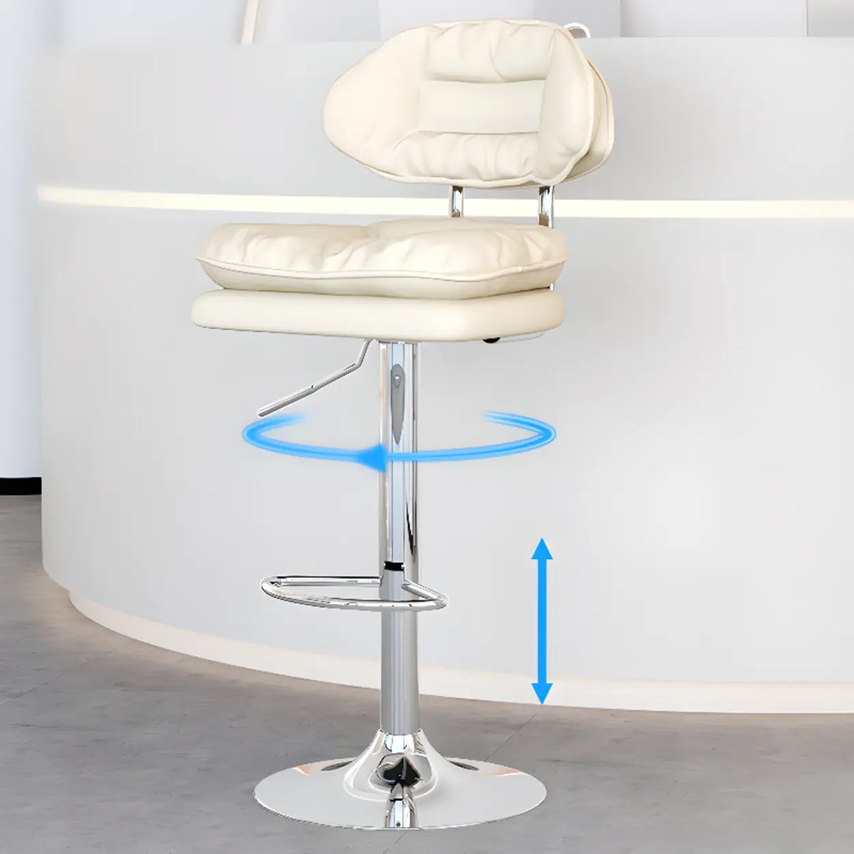 Swivel Adjustable Height Concave Leather Bar Stool Image - 1