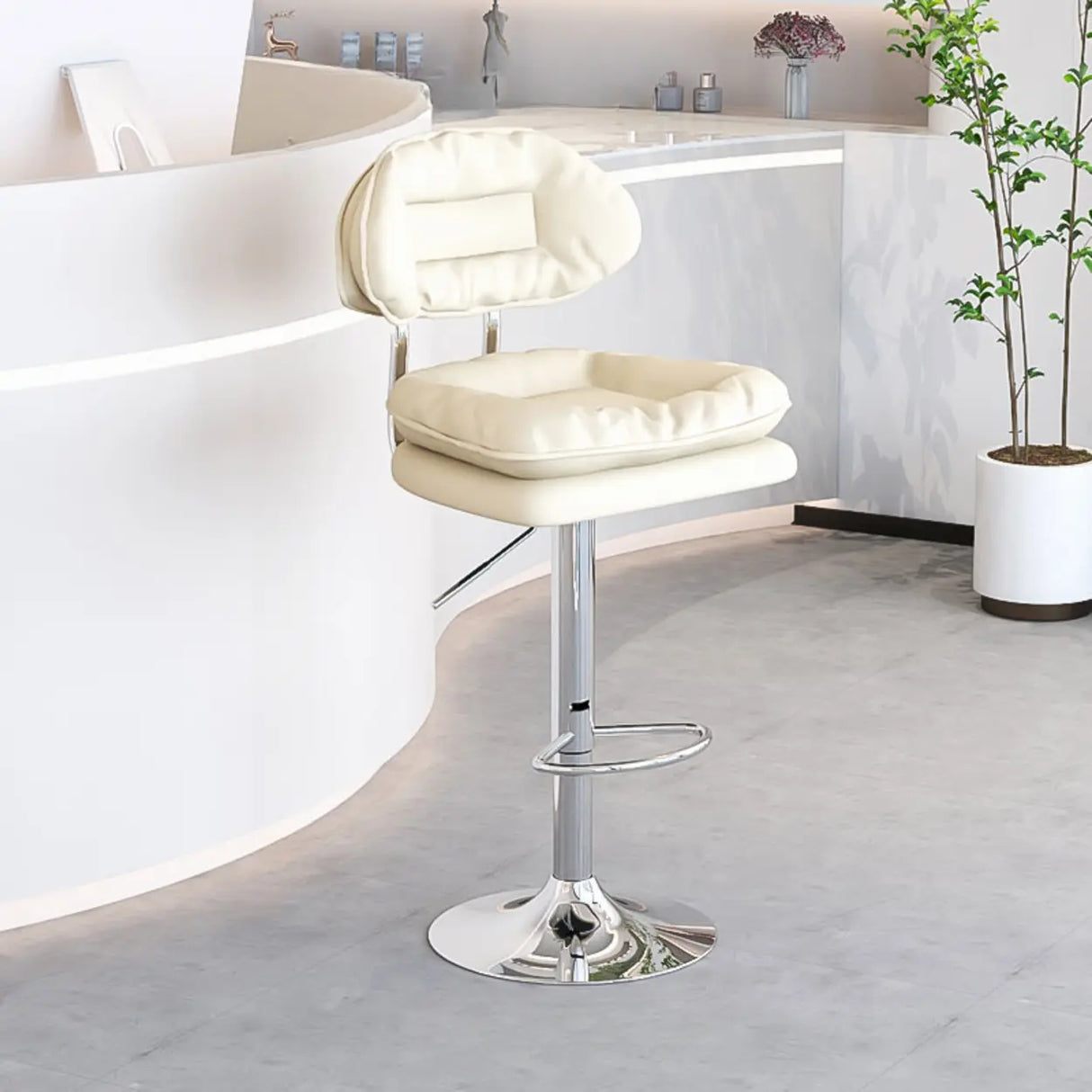 Swivel Adjustable Height Concave Leather Bar Stool Image - 2