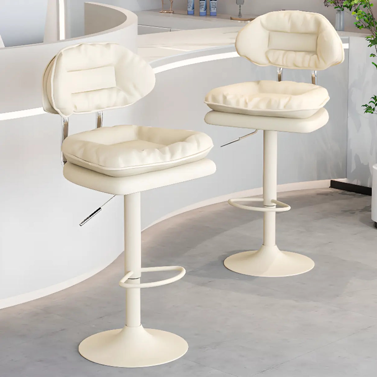 Swivel Adjustable Height Concave Leather Bar Stool Image - 5