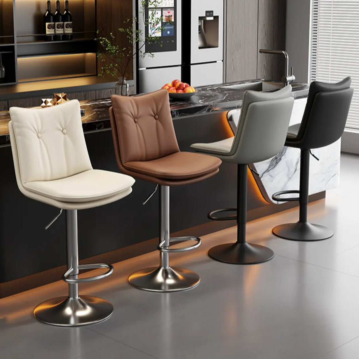 Swivel Adjustable Height Rectangular Leather Bar Stool Image - 4
