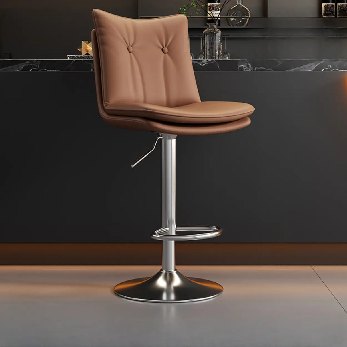 Swivel Adjustable Height Rectangular Leather Bar Stool Image - 6