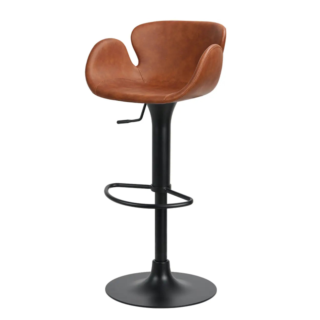 Swivel Adjustable Leather Bucket Bar Stool with Back Image - 13