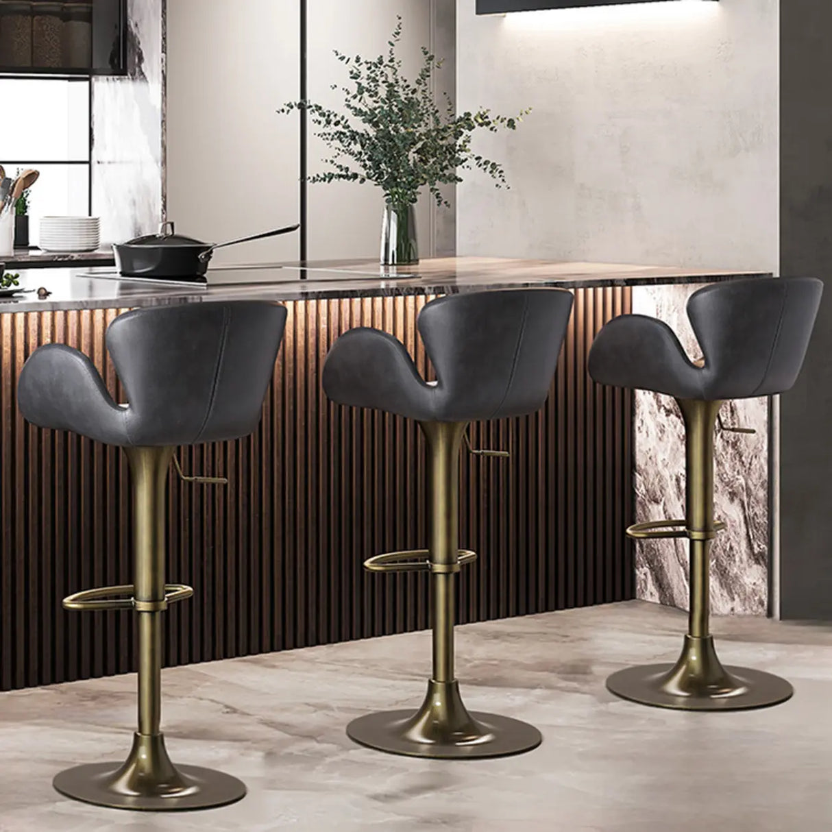 Swivel Adjustable Leather Bucket Bar Stool with Back Image - 1