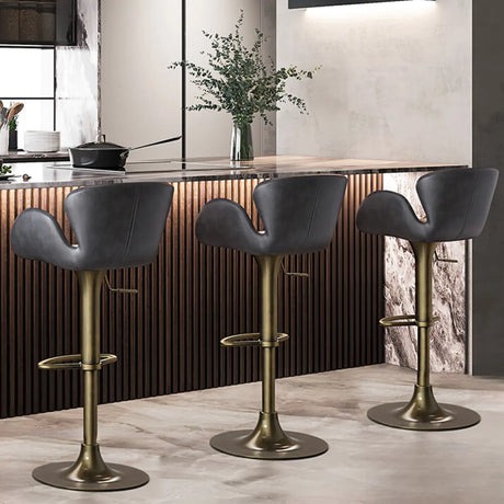 Swivel Adjustable Leather Bucket Bar Stool with Back Image - 1