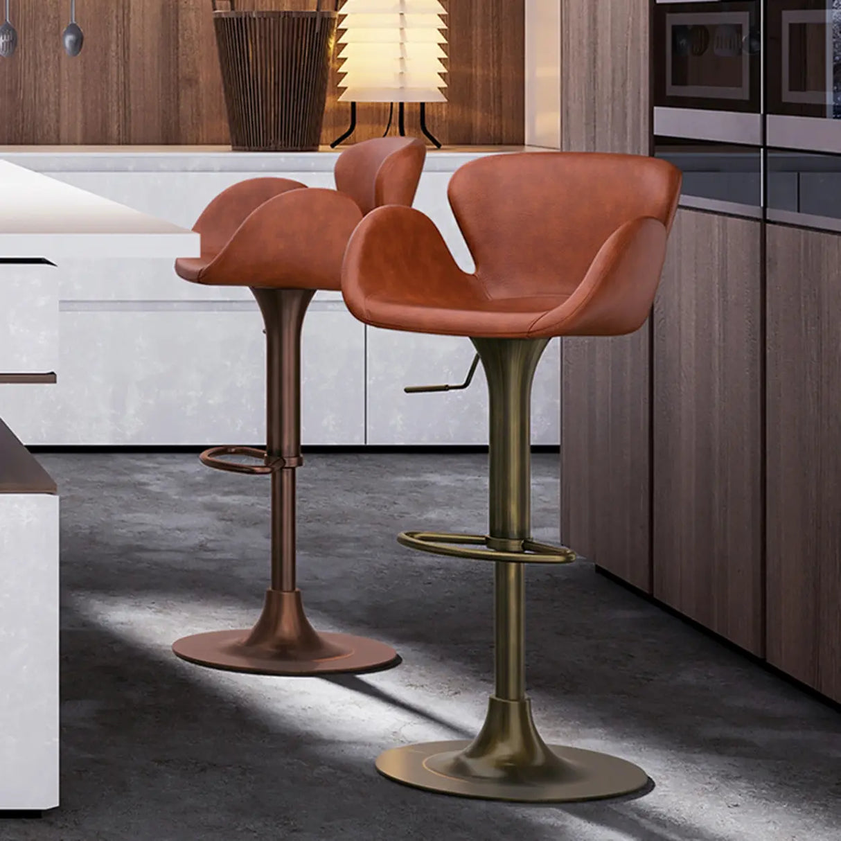 Swivel Adjustable Leather Bucket Bar Stool with Back Image - 4