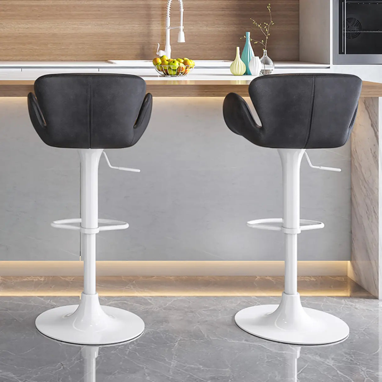 Swivel Adjustable Leather Bucket Bar Stool with Back Image - 6