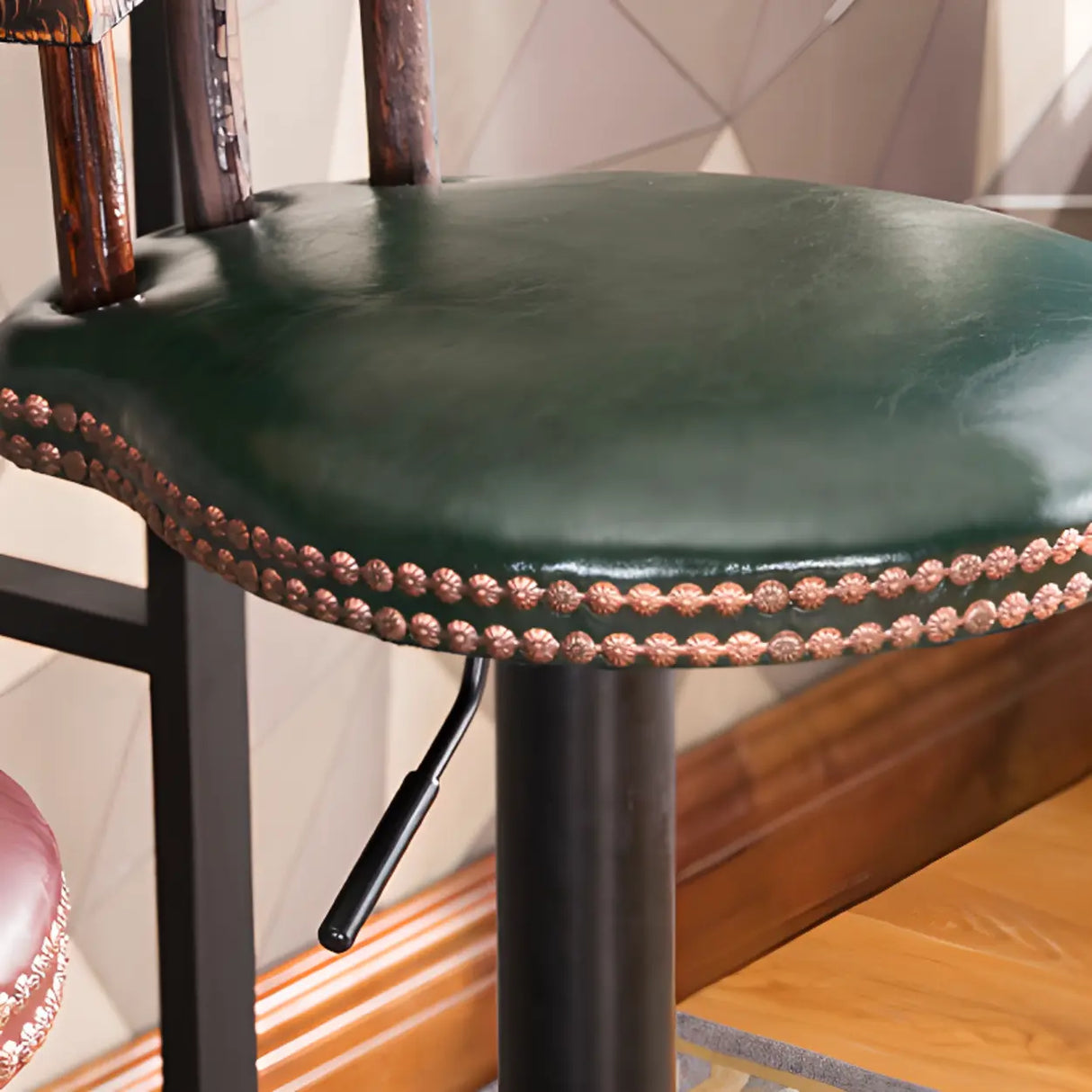 Swivel Adjustable Round Leather Bar Stool with Back Image - 10