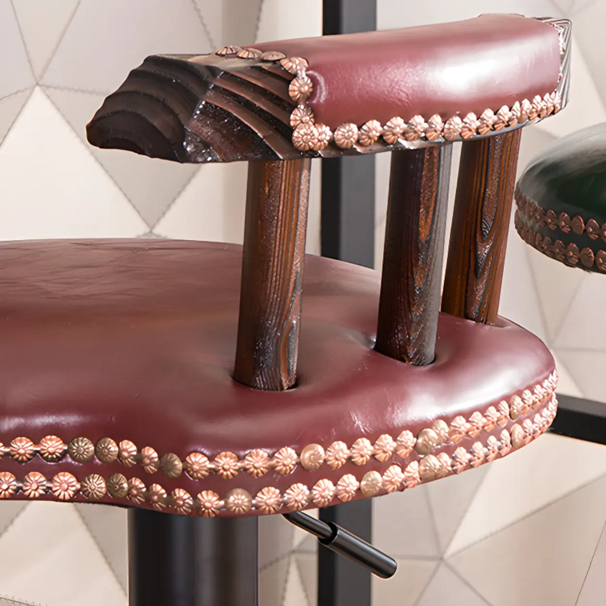 Swivel Adjustable Round Leather Bar Stool with Back Image - 12