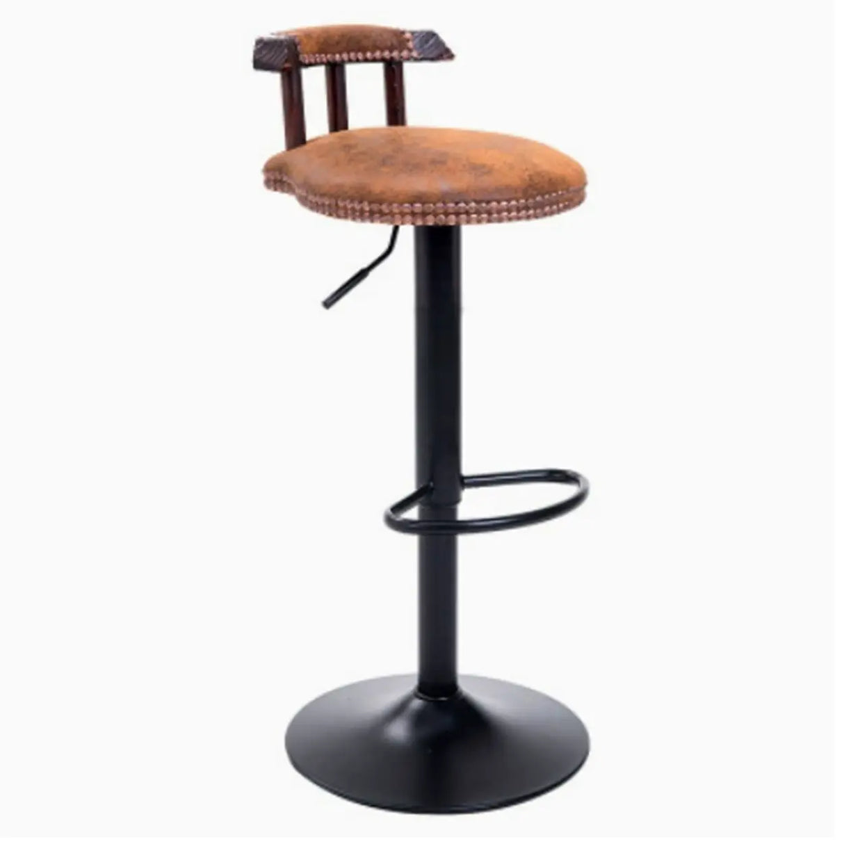 Swivel Adjustable Round Leather Bar Stool with Back Image - 15