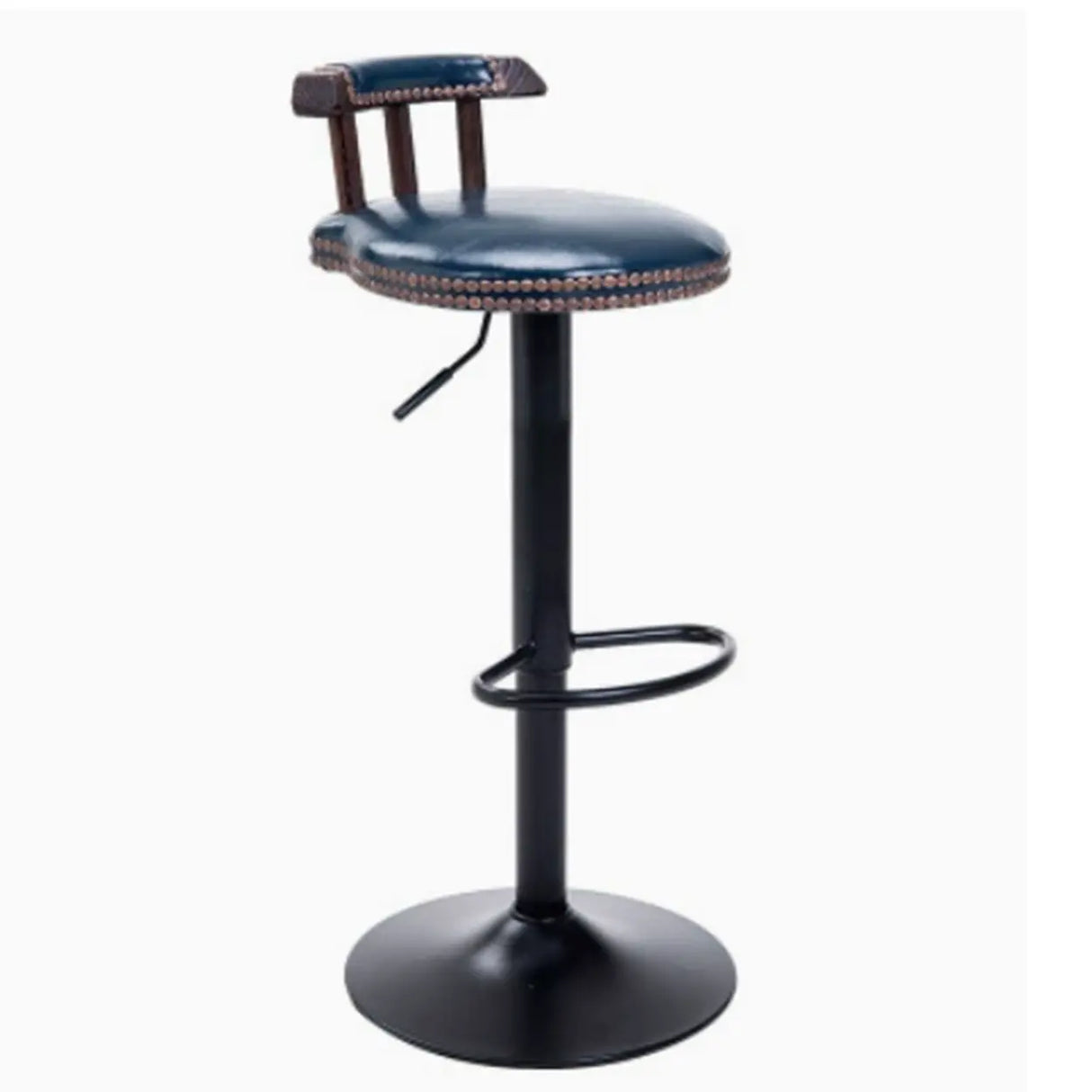 Swivel Adjustable Round Leather Bar Stool with Back Image - 16