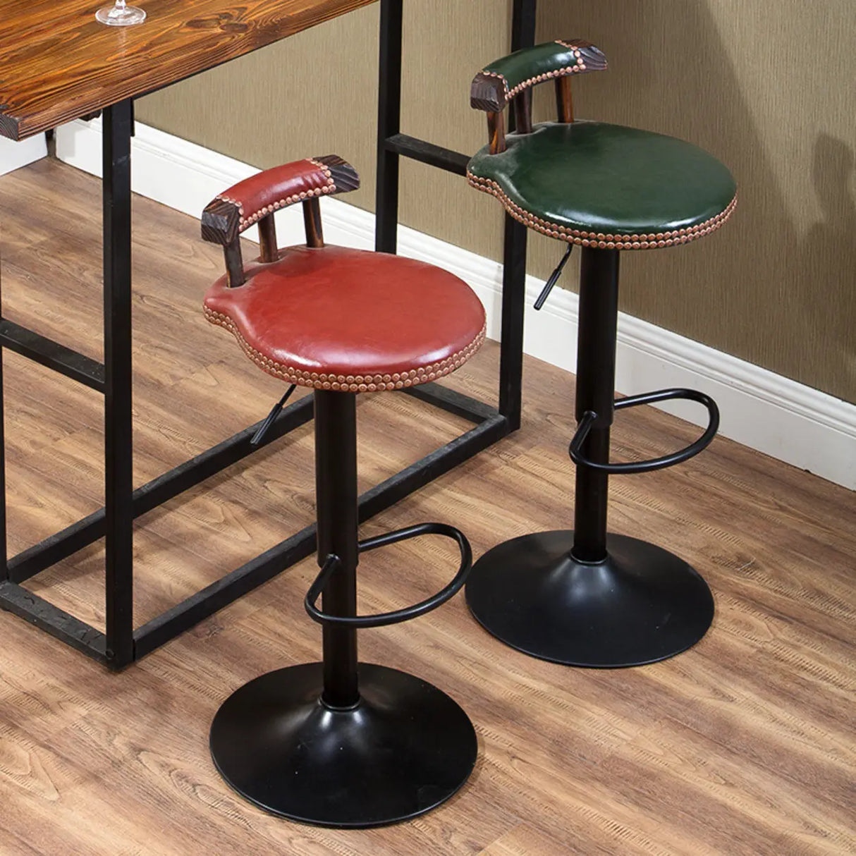 Swivel Adjustable Round Leather Bar Stool with Back Image - 1