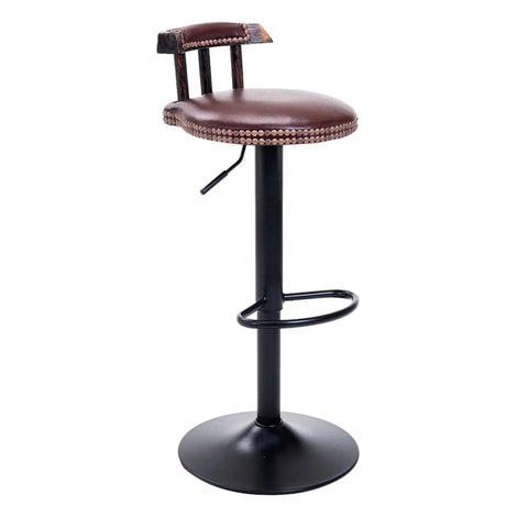 Swivel Adjustable Round Leather Bar Stool with Back Image - 2