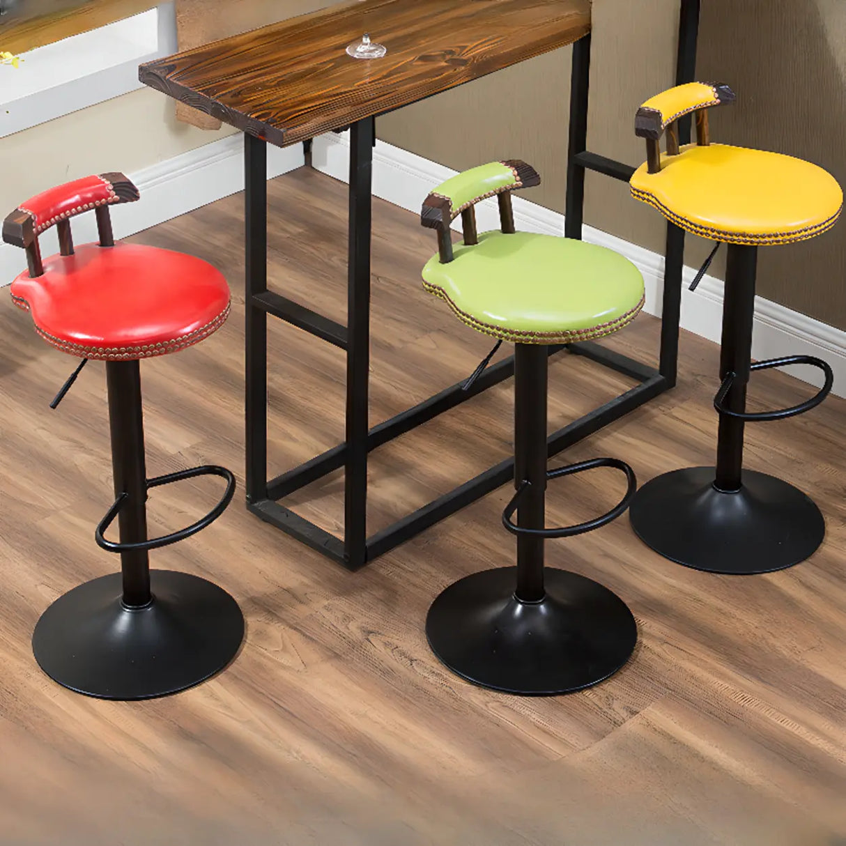 Swivel Adjustable Round Leather Bar Stool with Back Image - 5