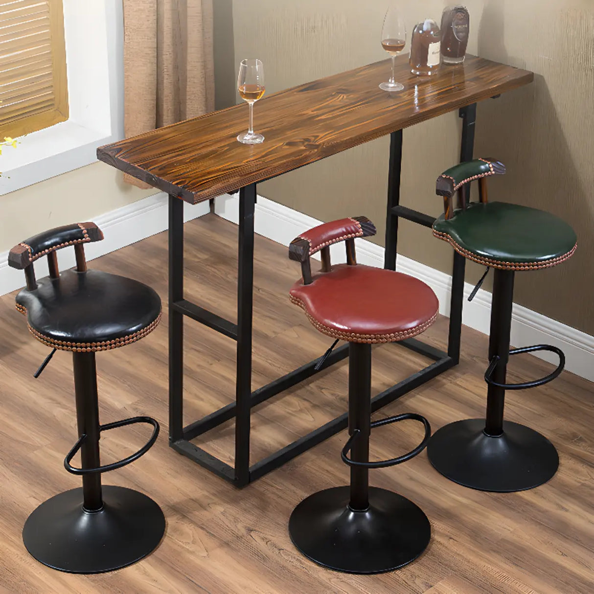 Swivel Adjustable Round Leather Bar Stool with Back Image - 7