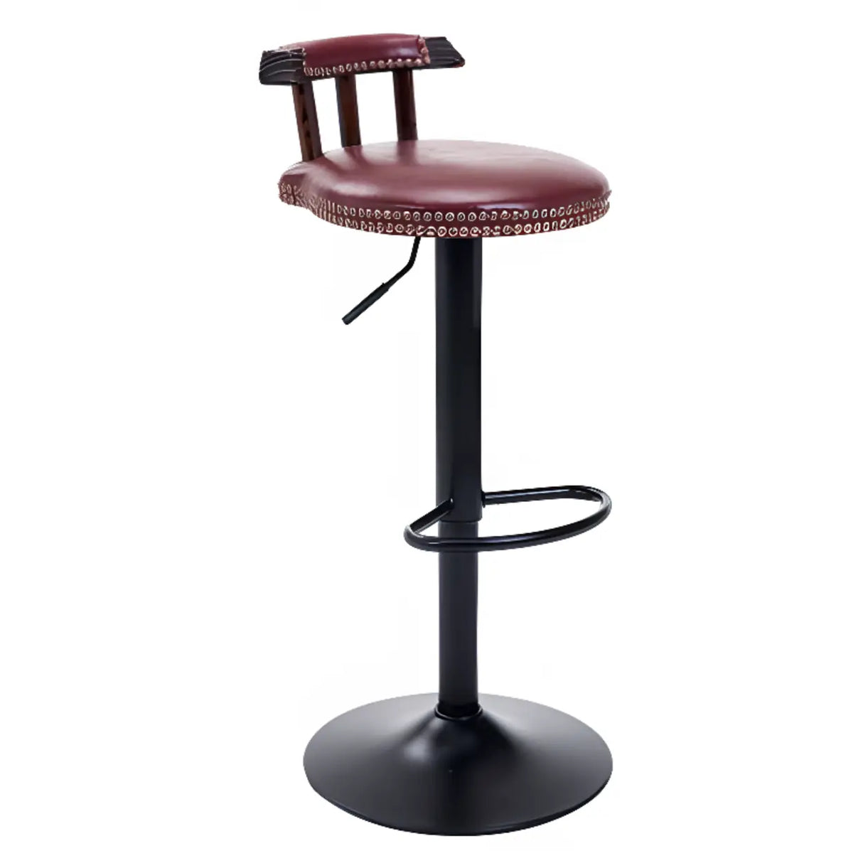 Swivel Adjustable Round Leather Bar Stool with Back Image - 8