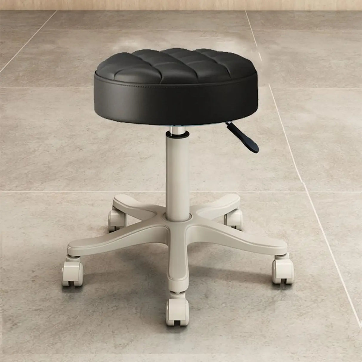 Swivel Adjustable Round Leather Bar Stool with Pulley Image - 3