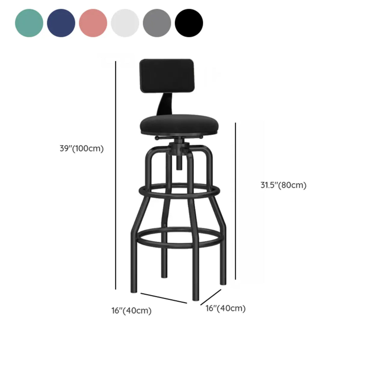 Swivel Adjustable Round Seat Iron Frame Bar Stool Image - 27