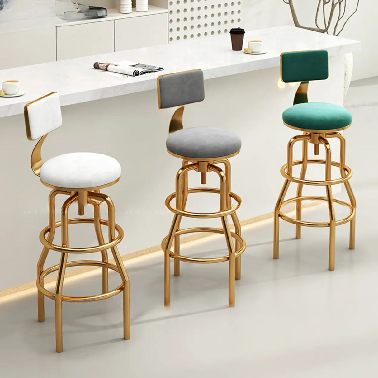 Swivel Adjustable Round Seat Iron Frame Bar Stool Image - 4