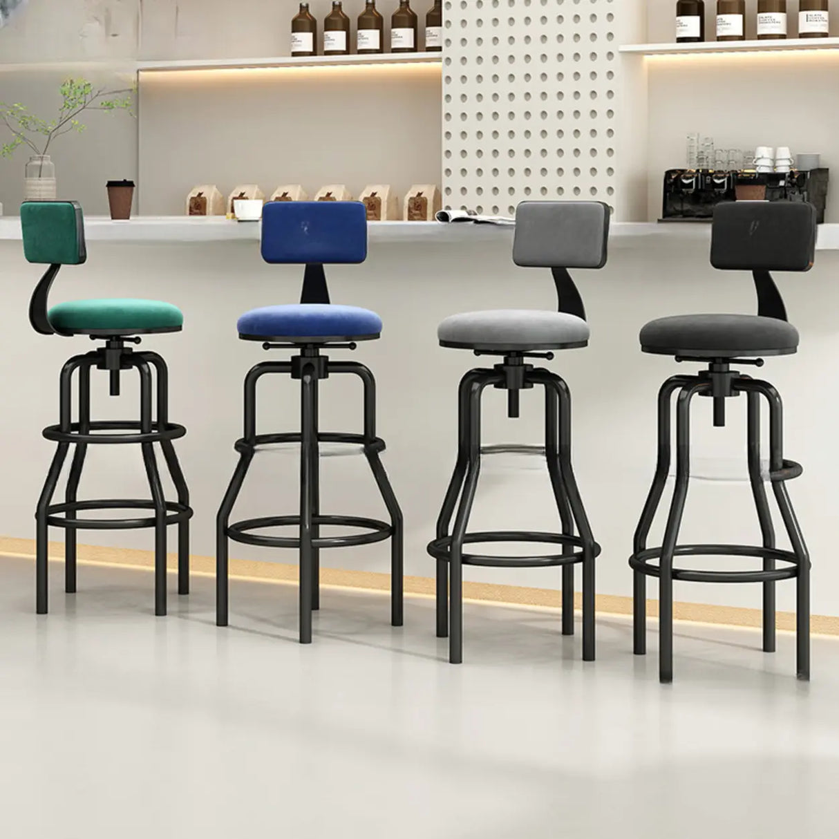 Swivel Adjustable Round Seat Iron Frame Bar Stool Image - 6
