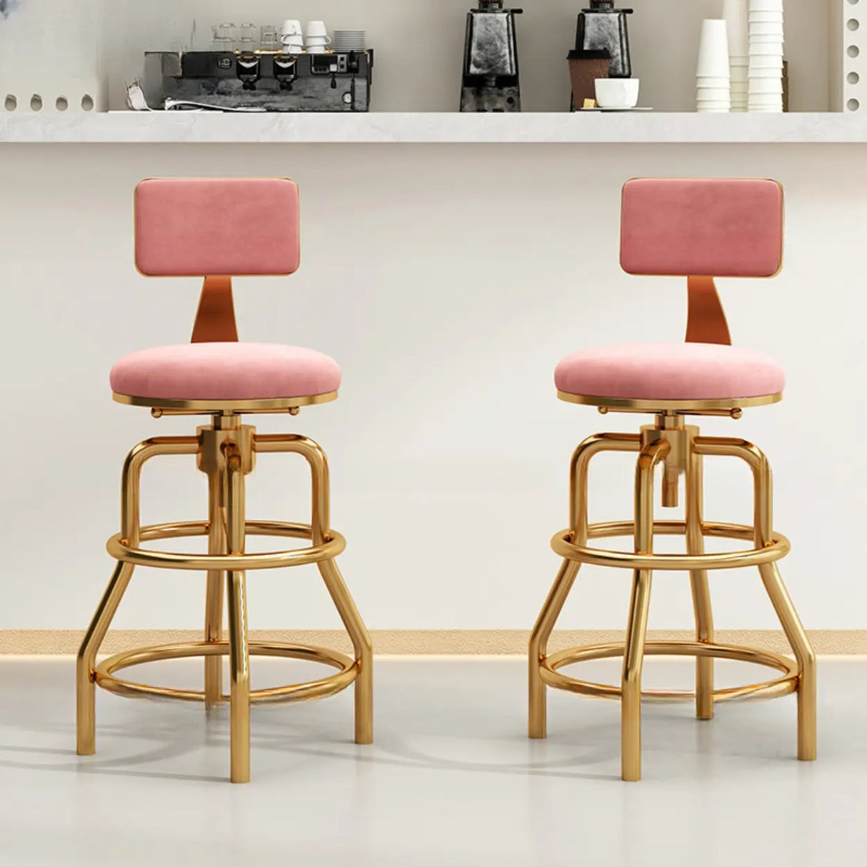 Swivel Adjustable Round Seat Iron Frame Bar Stool Image - 8