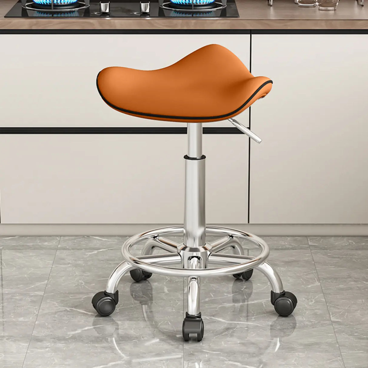 Swivel Adjustable Saddle Stainless Steel Bar Stool Image - 11