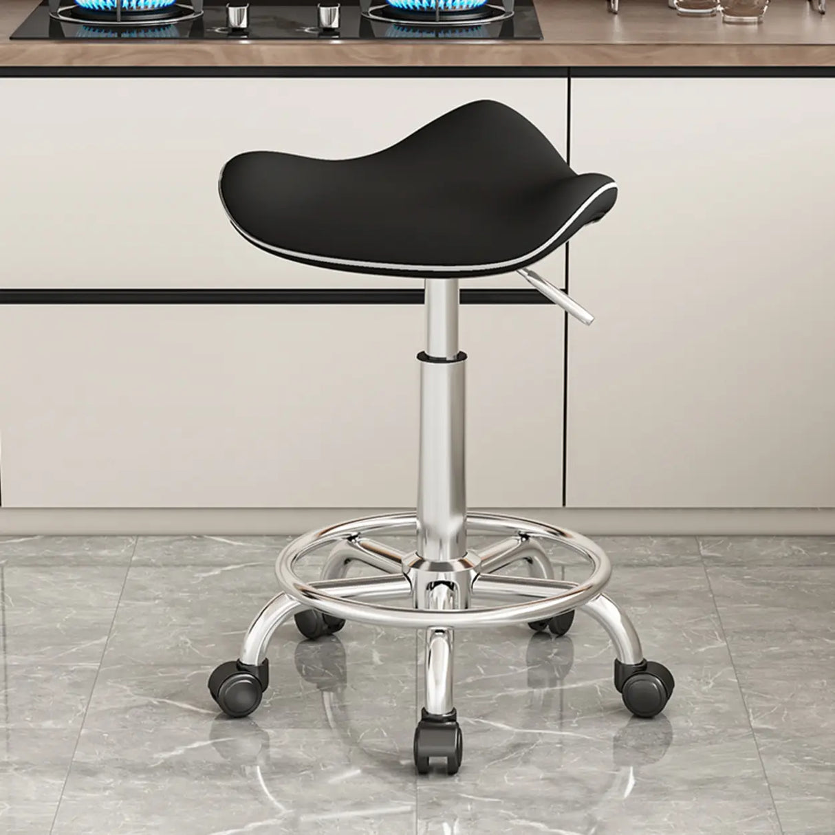 Swivel Adjustable Saddle Stainless Steel Bar Stool Image - 2