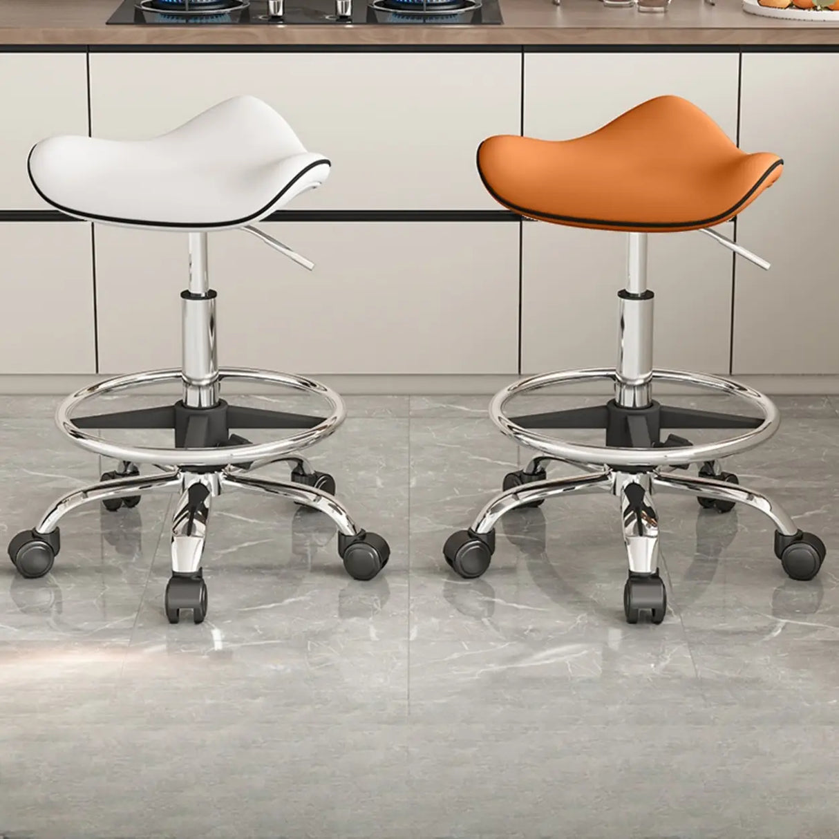 Swivel Adjustable Saddle Stainless Steel Bar Stool Image - 4