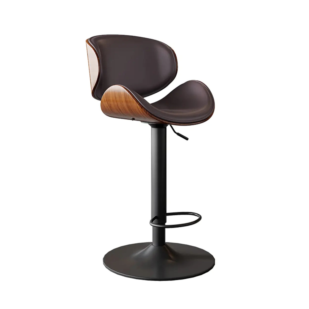 Swivel Bucket Leather Low Back Bar Stool with Footrest Image - 14