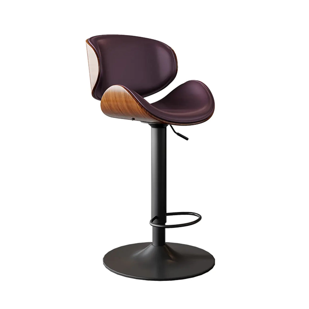 Swivel Bucket Leather Low Back Bar Stool with Footrest Image - 15
