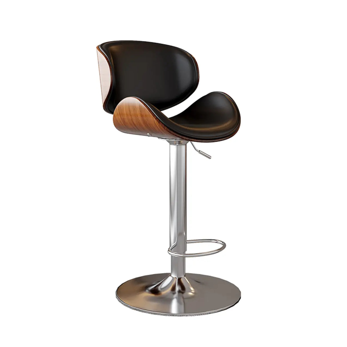 Swivel Bucket Leather Low Back Bar Stool with Footrest Image - 16