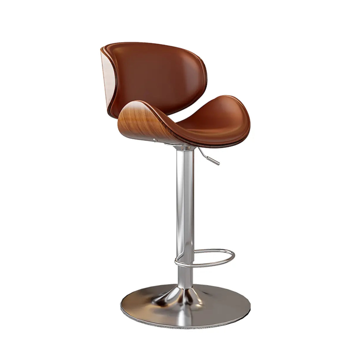 Swivel Bucket Leather Low Back Bar Stool with Footrest Image - 17