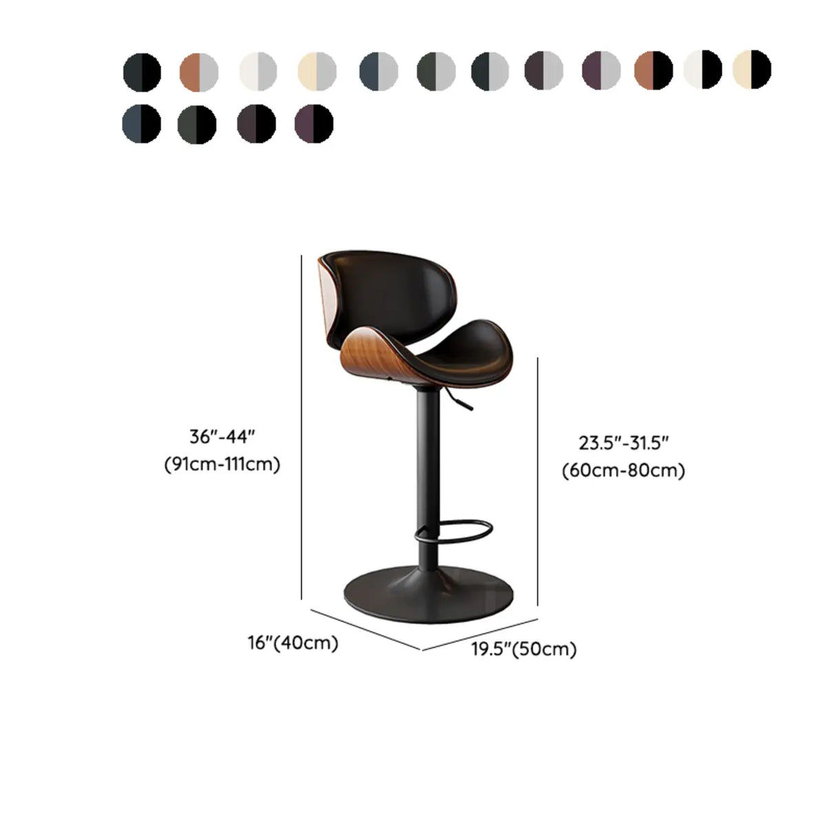 Swivel Bucket Leather Low Back Bar Stool with Footrest