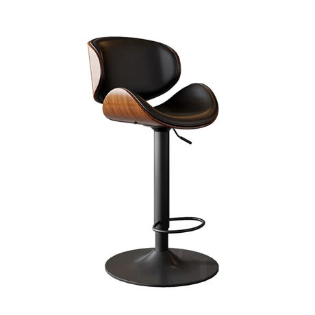 Swivel Bucket Leather Low Back Bar Stool with Footrest Image - 2