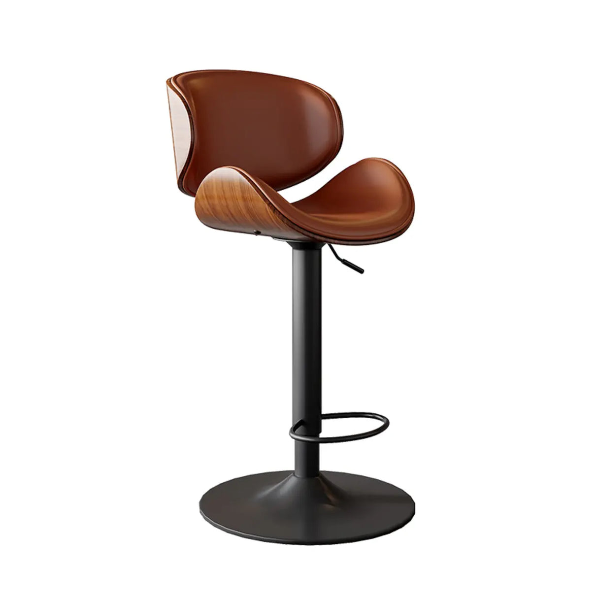 Swivel Bucket Leather Low Back Bar Stool with Footrest Image - 3